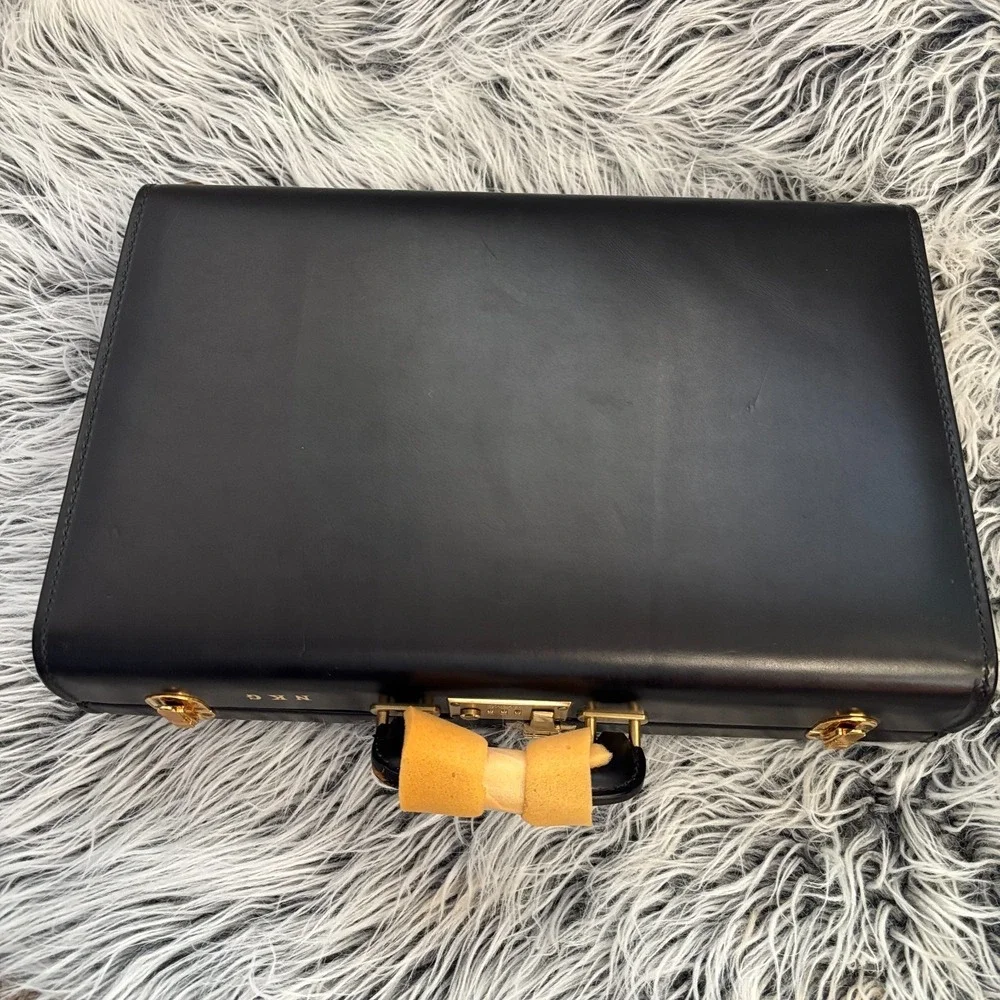 VTG Schlesinger Brothers Black‎ Saddle Leather Briefcase Attaché RARE Sz 18 NWT